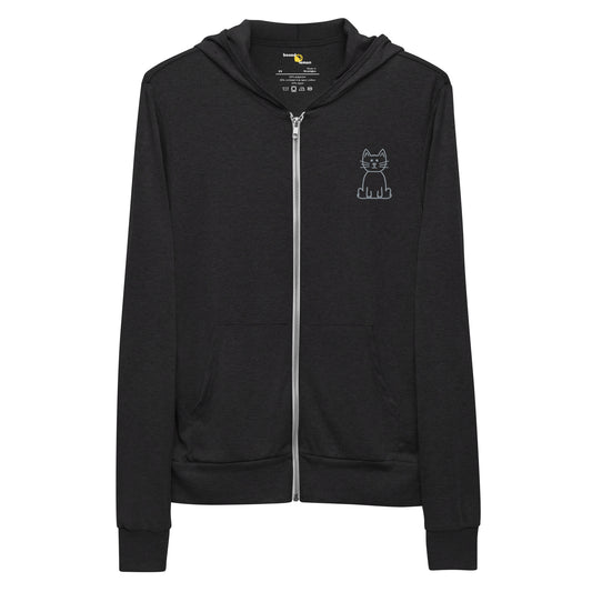 Adult Sweatshirt Full Zip Embroidered Grey Cat