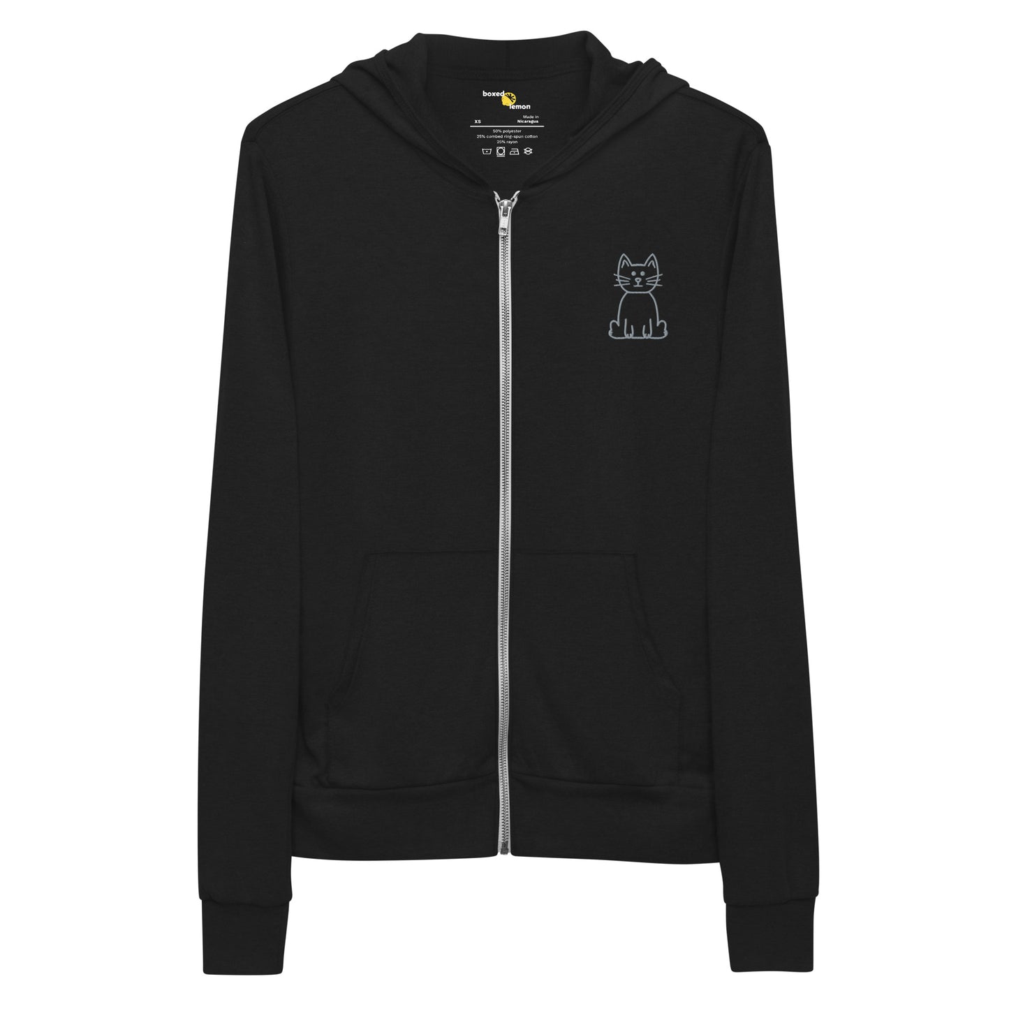 Adult Sweatshirt Full Zip Embroidered Grey Cat