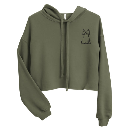 Adult Crop Hoodie Embroidered Black Cat